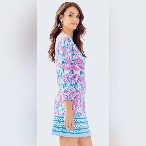 Lilly Pulitzer Blue Pink Lobster Cracked Up Cosmic Coral Marlowe Dress Large - Picture 3 of 16